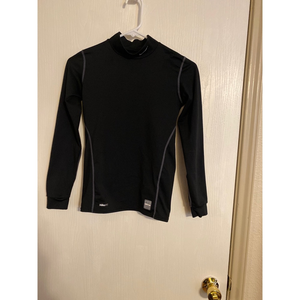 Nike Pro Compression Shirt Kids Large L 14-16 Black Long Sleeve Mock Neck 336474